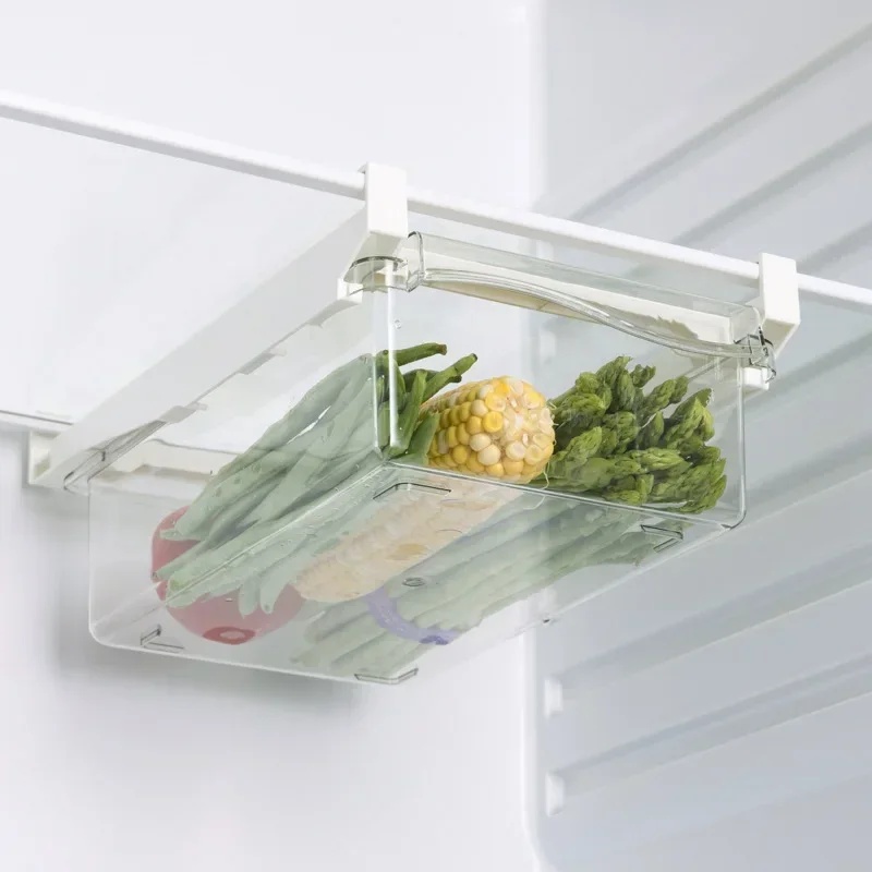 Kitchen Appliances Refrigerators - 吊り下げ式引き出し冷蔵庫オーガナイザー、キッチン用プラスチック製スライド式収納ボックス（果物・野菜・食品用）
