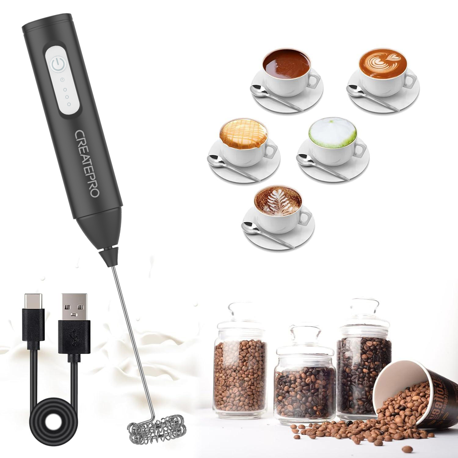 Milk Frother Automatic - 充電式ミルクフォーマー 自動ハンドヘルドフォームメーカー 電動ミルクフォーマー