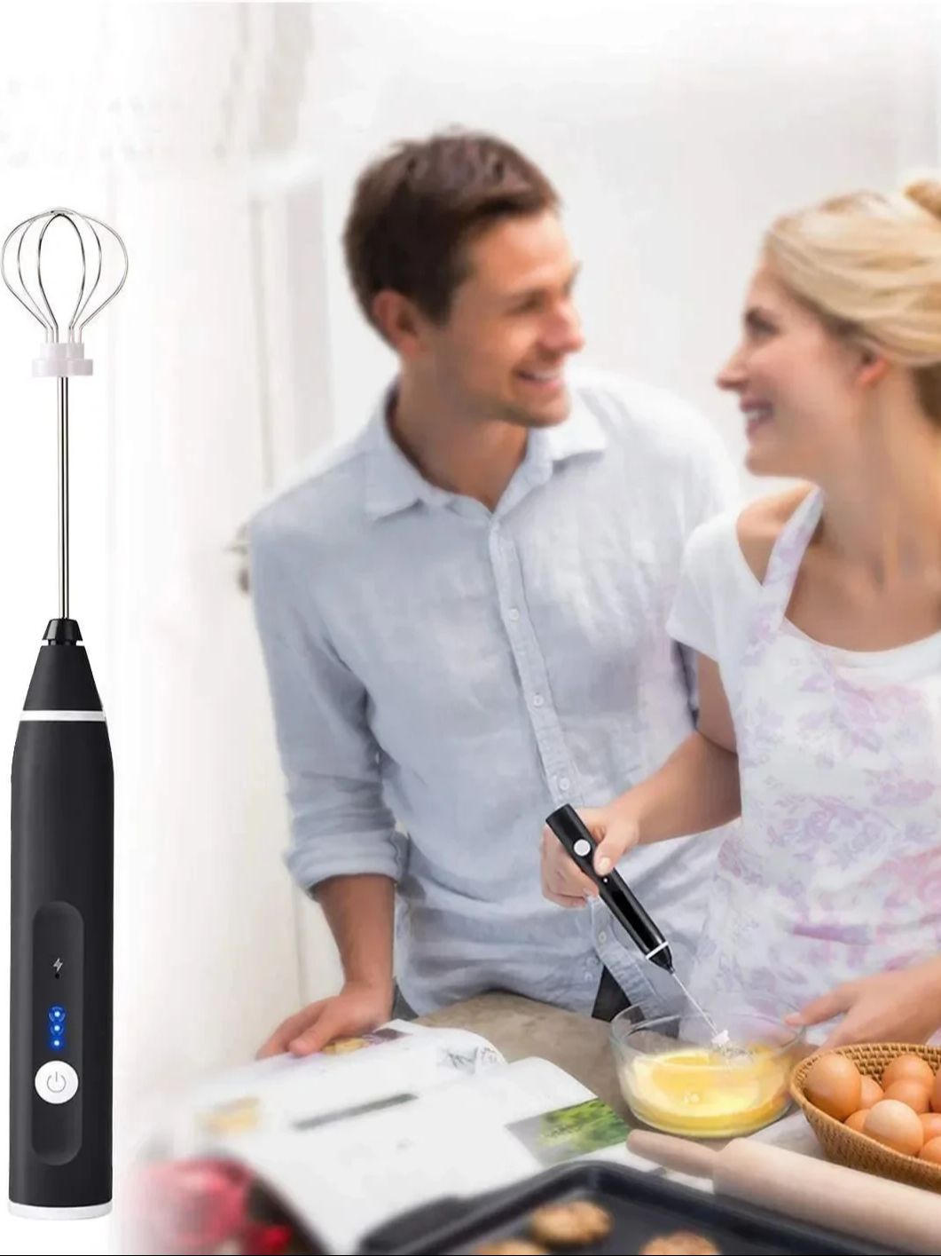 Hand Mixer Electric - ワイヤレス電動ミルクミキサー - 3段階速度調整、USB充電式、ハンドヘルドフォームメーカー、コーヒー、カプチーノ、ホットチョコレート用エッグビーター