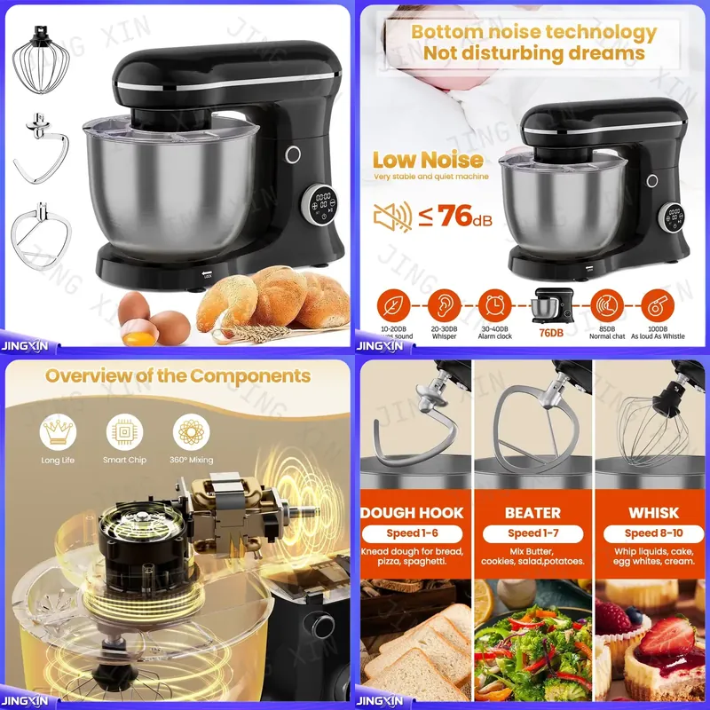 Hand Mixer Electric - 5Lスタンドミキサー 1500W 電動生地こね機 ステンレス製ボウル チルトヘッド フードミキサー