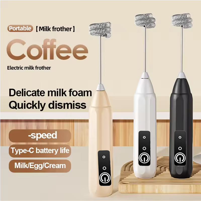 Hand Mixer Electric - 充電式電動エッグビーター、スタンドブラケット付き、3段階速度調整可能、ハンドウィスク、ドリンクミキサー、コーヒー用ミルクフォーマー