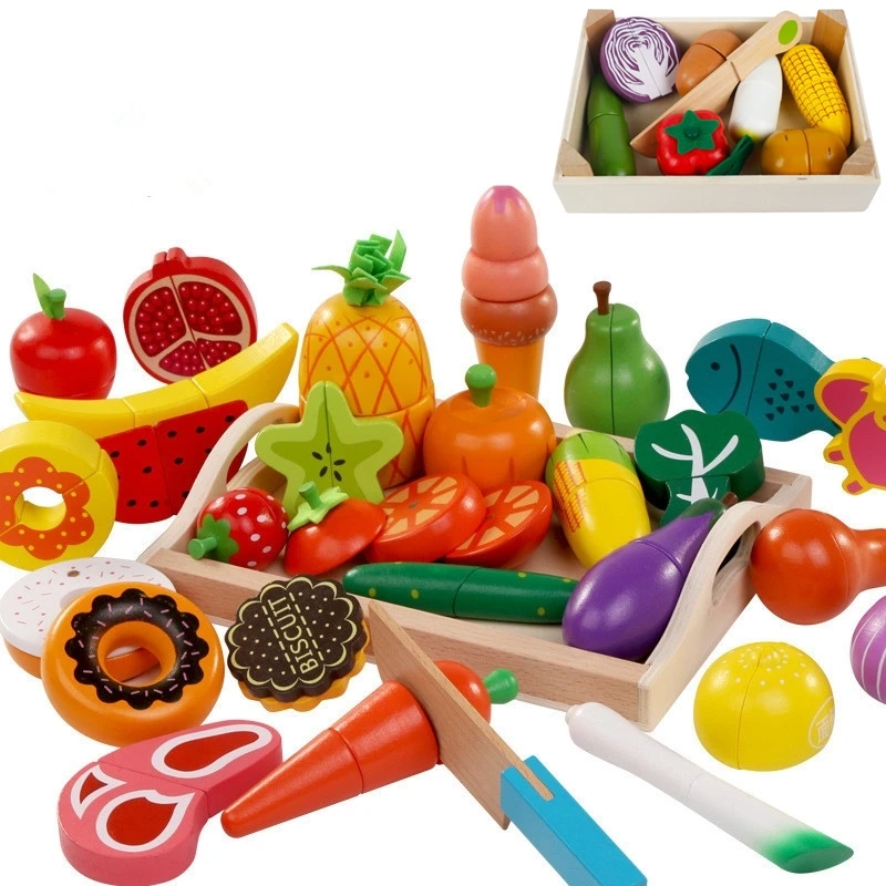 Kitchen Appliances Toys - DIY かわいい木製切断果物野菜ごっこ遊びおもちゃセットキッチン食品調理コスプレ女の子子供子供知育玩具ギフト