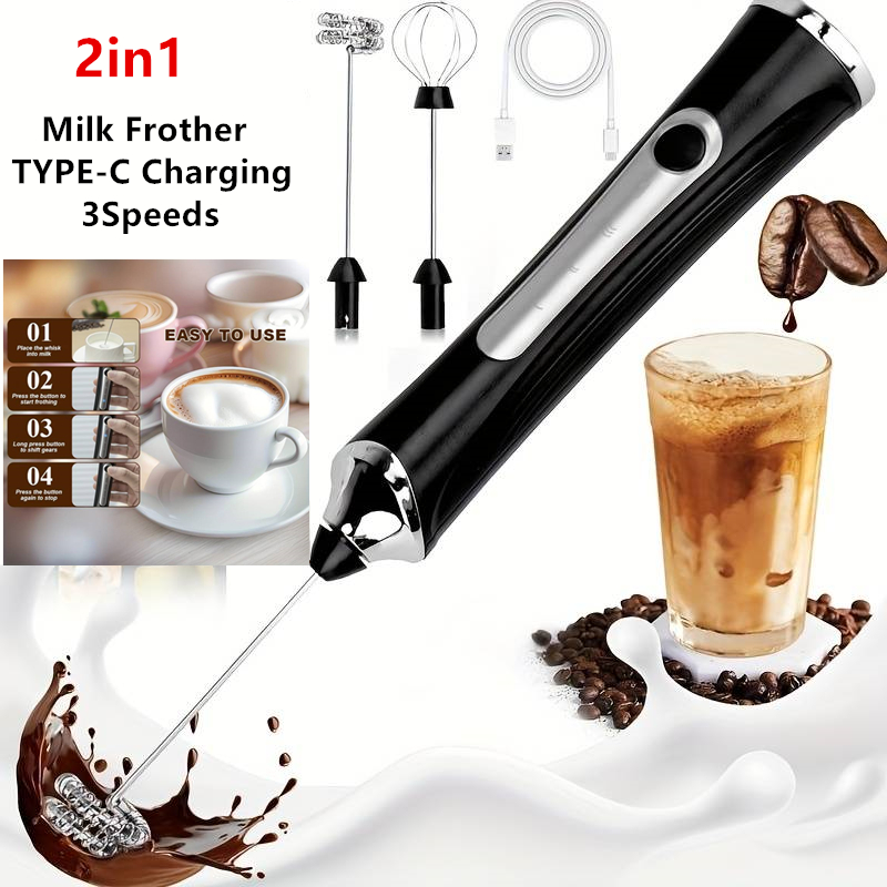 ワイヤレス電動ミルク泡立て器と卵ビーター、タイプC 3段階速 - Milk Frother Automatic のレビューと価格